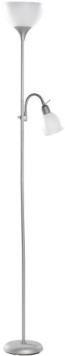 Lunartec Stehlampe E27: Deckenfluter mit Leseleuchte, Silber/Weiß, E27/E14 (Deckenfluter mit Leselampe, Stehlampe E27 Fassung, Decken Lampen)