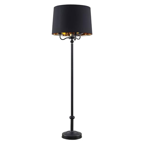 Lindby Stehlampe 'Christer' (Retro, Vintage, Antik) in Schwarz aus Metall u.a. für Wohnzimmer & Esszimmer (3 flammig, E14) - Textil Stehleuchte, Floor Lamp, Standleuchte, Wohnzimmerlampe, Licht nach