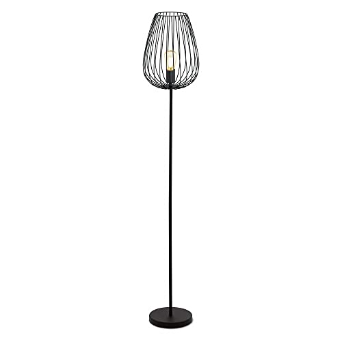 EGLO Stehlampe Newtown, 1 flammige Vintage Standleuchte, Retro Stehleuchte aus Stahl, Farbe: Schwarz, Fassung: E27, inkl. Trittschalter