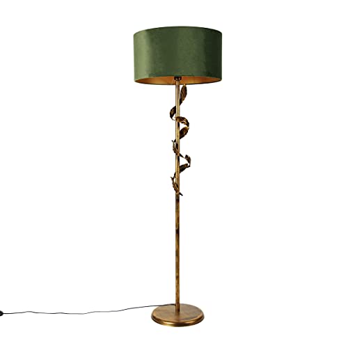 Qazqa - Klassisch I Antik Vintage Stehlampe Antik Gold I Messing mit grünem Schirm - Linden I Wohnzimmer I Schlafzimmer - Stahl Rund - LED geeignet E27