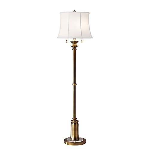 Elegante Stehlampe JOHA in Messing Stoff 158cm Ø43cm 2-flammig Wohnzimmer Loft Vintage Design Bodenlampe