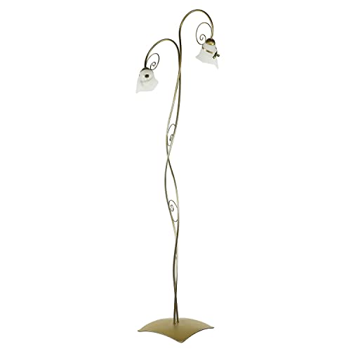 Gemütliche Stehleuchte in Gold Floraler Stil 2x E14 bis zu 60 Watt 230V aus Glas & Metall Wohnzimmer Lampe Leuchten Beleuchtung