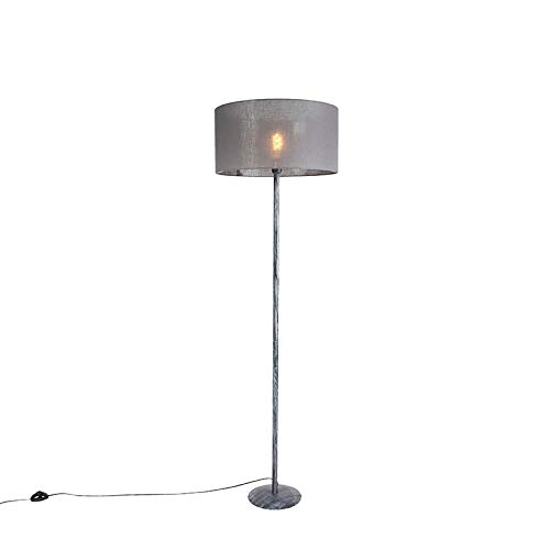 QAZQA - Landhaus I Vintage Stehlampe grau mit grauem Schirm 50 cm - Simplo I Wohnzimmer I Schlafzimmer - Stahl Länglich - LED geeignet E27