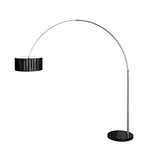 Design Bogenleuchte EXTENSO Stoffschirm in schwarz Stehleuchte mit schwarzem Marmorfuß Bogenlampe Wohnzimmer Beleuchtung