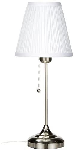 Ikea 702.806.34 Tischlampe Arstid 56cm hohe Tischleuchte vernickelt m it Stoffschirm Weisser Schirm   Vernickelt