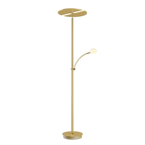 Lucande LED Stehlampe 'Anniki' dimmbar (Modern) in Gold/Messing aus Metall u.a. für Wohnzimmer & Esszimmer, Wohnzimmerlampe, Stehleuchte, Floor Lamp, Deckenfluter, Standleuchte, Wohnzimmerlampe