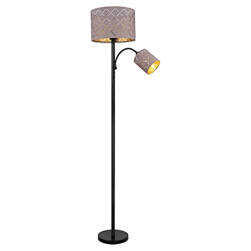 GLOBO Stehlampe modern Wohnzimmerlampe 2-flammig Stehleuchte schwarz, LED Textilschirm Metall grau, 2x LED 8/4W 806/400lm 3000K warmweiß, DxH 35x162cm