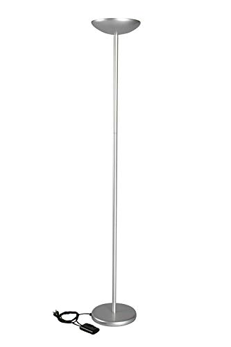 Maul Halogen Deckenfluter MAULsky | Stufenlos dimmbar | Leselampe mit Fußschalter | Elegante Stehlampe für Wohnzimmer, Büro oder Arbeitszimmer | Lampe mit 183 cm Höhe | Silber