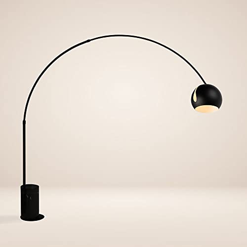 s.luce Ball Design-Bogenlampe Marmorfuß modern Bogenleuchte Stehlampe Stehleuchte, Schirm Schwarz, Basis Schwarz