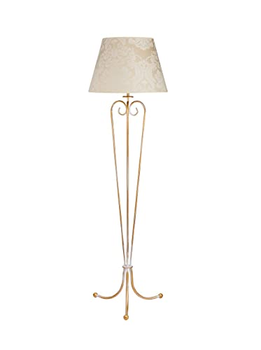 Licht-Erlebnisse Wohnzimmer Stehlampe GANARA Stoff Schirm mit Barock Muster in Shabby Gold Ecru 158cm Stehleuchte