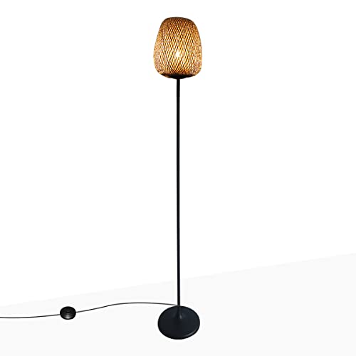 B·LED BARCELONA LED BarcelonaLED Stehleuchte aus Bambus, Vintage-Holz, modern, nordisch, Schwarz mit Fassung E27 für Beleuchtung Innenraum Wohnzimmer Studio