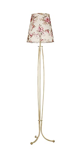 Licht-Erlebnisse Wohnzimmer Stehleuchte CRINE floraler Stoff Schirm 165cm hoch in Shabby Gold Weiß E27 Stehlampe