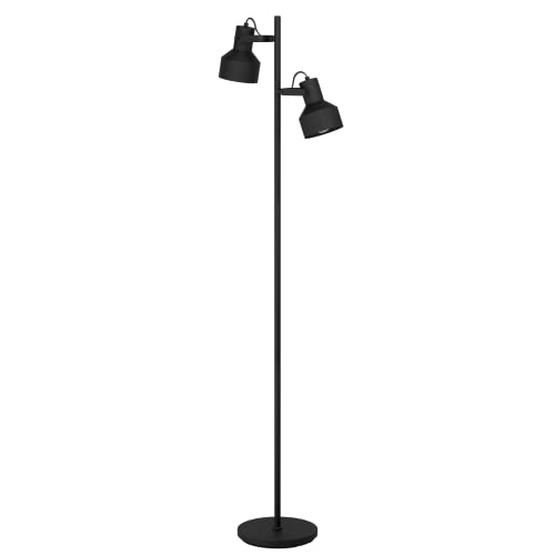 EGLO Stehlampe Casibare, 2 flammige Stehleuchte industrial, monochrom, Standleuchte aus Metall in Schwarz, Wohnzimmerlampe, Lampe mit Tritt-Schalter, E27 Fassung