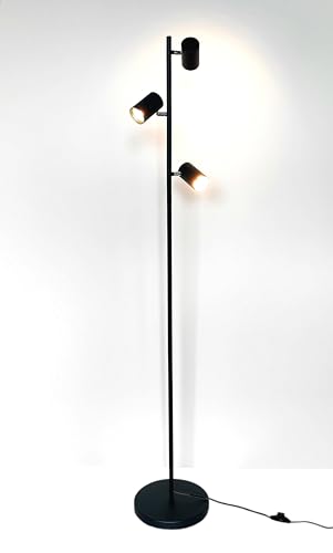 Trango 3-flammig Stehlampe 1530A *SUN* inkl. 3x 4.8W 3-Stufen dimmbar GU10 LED Leuchtmittel 3000K warmweiß in Schwarz-matt ca. H1500mm 3 Lampenspots schwenkbar Stehleuchte, Bürolampe, Standlampe