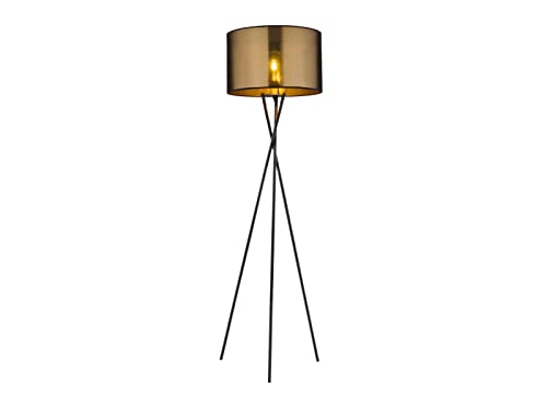 LED Dreibein Stehlampe mit Lampenschirm Gold mit Netz Schwarz, Höhe 159cm