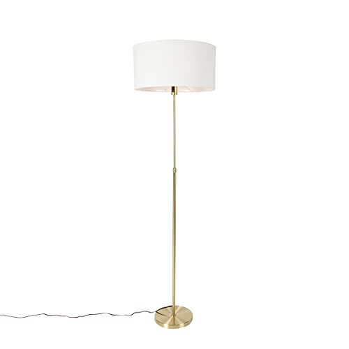 QAZQA - Design Stehlampe verstellbar Gold I Messing mit Schirm weiß 50 cm - Parte I Wohnzimmer I Schlafzimmer - Stahl Rund - LED geeignet E27