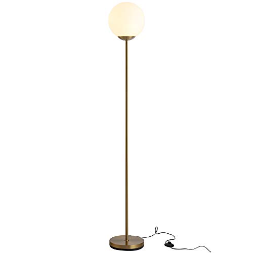 HOMCOM Stehlampe für Wohnzimmer, Standleuchte, Stehlampe, Metall mit Glas, Golden, 25 x 25 x 171 cm