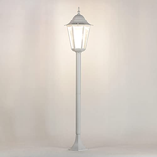 Licht-Erlebnisse Straßenlaterne Garten BRISTOL Weiß Metall Glasschirm H:113 cm E27 IP44 wetterfeste Outdoor Stehlampe
