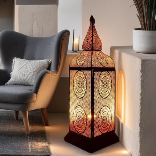 Orientalische Lampe Stehlampe Uhuru 72cm Groß Lampenfassung E27 | Marokkanische Flurlampe Lampenschirm aus Metall Schwarz | Stehleuchte für orientalische Aesthetic Deko