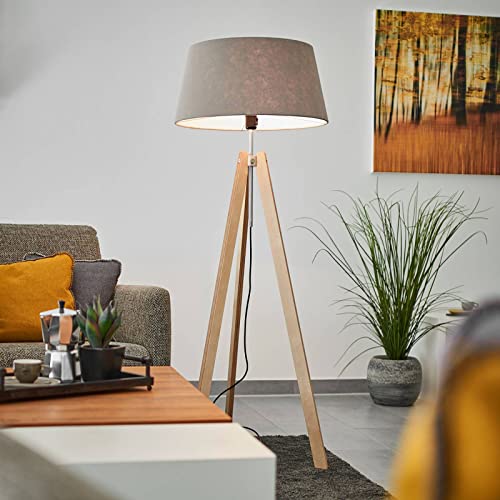 Lucande Dreibein Stehlampe 'Thea' (Design, Modern) aus Holz u.a. für Wohnzimmer & Esszimmer (1 flammig, E27, A++) - Stehleuchte, Floor Lamp, Standleuchte, Wohnzimmerlampe, Tripod, Wohnzimmerlampe