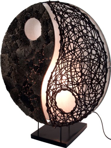GURU SHOP Tischlampe/Tischleuchte, in Bali Handgemacht aus Naturmaterial, Lavastein - Modell Yin & Yang Stein, 50x45x18 cm, Tischlampen aus Naturmaterialien