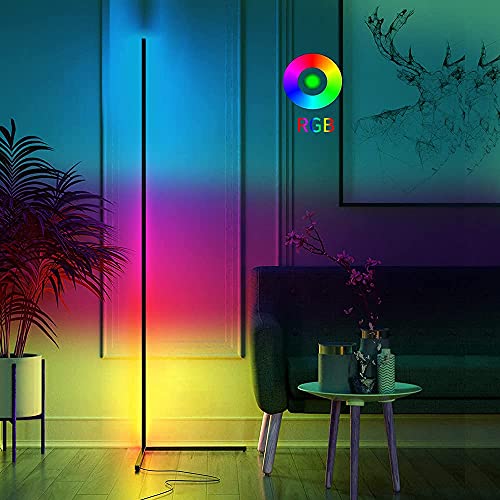 imodomio Stehlampe Wohnzimmer Dimmbar LED - Ecklampe Led RGB Rainbow Farbwechsel, DC 12V 156CM Standleuchten für Wohnzimmer Schlafzimmer Schwarz