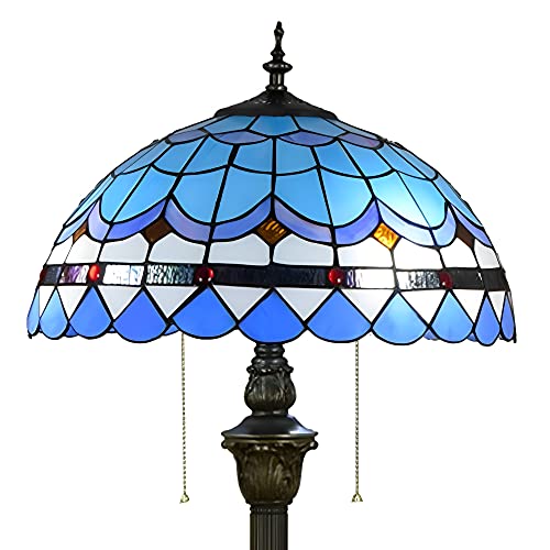 PAZWAHF Mediterrane Blaue Tiffany-Stehlampe, Buntglas-Stehlampe, Leselampe, 40,6 x 40,6 x 162 cm, Kunstharzsockel, Dekor, Schlafzimmer, Wohnzimmer, Heimbüro