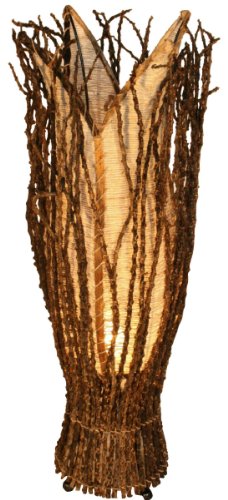 GURU SHOP Tischlampe/Tischleuchte `Flores`, in Bali Handgemacht aus Naturmaterial, Natur-weiß, Kokosfaser, Farbe: Natur-weiß, 70x20x20 cm, Tischlampen aus Naturmaterialien