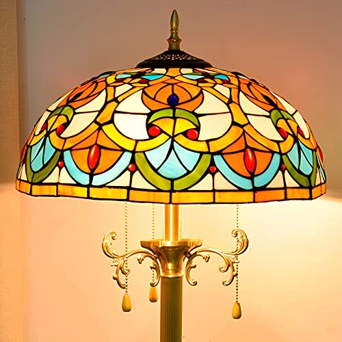 PAZWAHF Amerikanischen Stil Vintage Tiffany-Stil Große Kupfer Stehlampe Buntglas Stehende Leselampe 16X16X63 Zoll Dekor Schlafzimmer Wohnzimmer Home Office