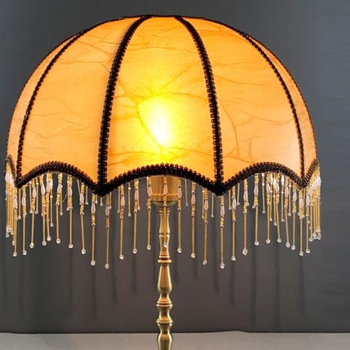 Vintage -Lampenschatten mit Quasten, 7,9 x 7,5 Zoll viktorianischer Randlampenschatten, Schatten mit Schenclowed Lampe, Austausch antiker Lampenschirme für E27 -Tischlampen Stehlampen (golden)