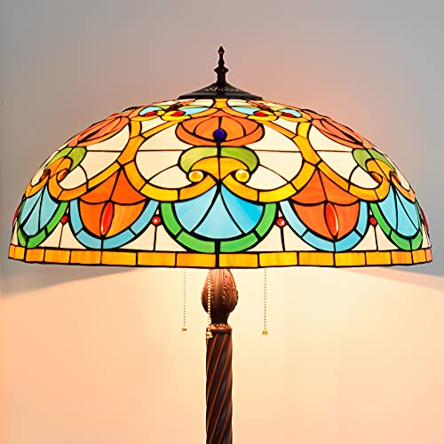 PAZWAHF Barocke Vintage-Stehlampe im Tiffany-Stil, große Stehlampe aus Buntglas, stehende Leselampe, 24 x 24 x 65 Zoll, Eisensockel, Dekor, Schlafzimmer, Wohnzimmer, Heimbüro