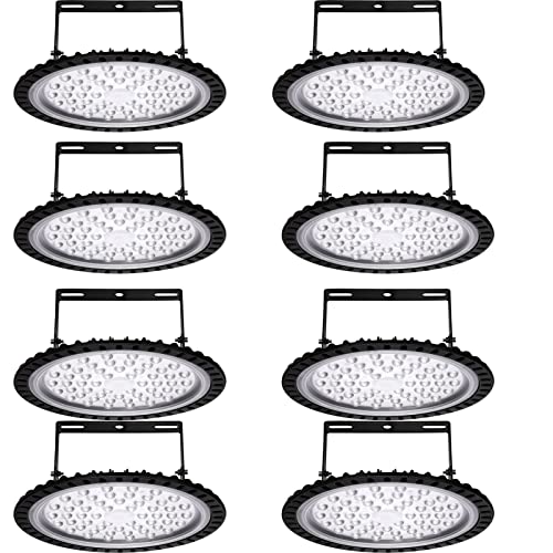 8 Stück LED UFO Industrielampe, 200W LED Hallenstrahler, 6500K Kaltweiß LED High Bay Licht, IP67 Wasserdicht UFO LED Werkstattlampe, LED Strahler für Fabrikhallen, Hallenstadion, Werkstätten