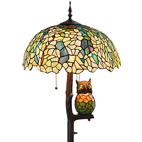 Bieye L30840 Golden Laburnum Stehlampe im Tiffany-Stil, Buntglas-Stehlampe mit 45,7 cm breitem Lampenschirm, Eulen-Seitenlampe, 4-flammig, 165,1 cm hoch