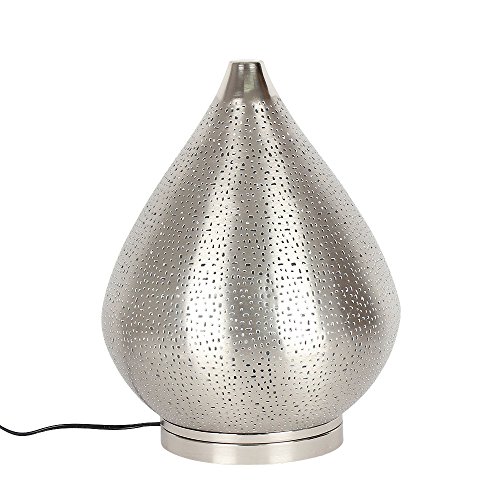 albena shop orientalische Tischlampe FARE silber Stehlampe H 37cm / ø 28cm Tropfenform (Ohne Leuchtmittel) mit Perforationen im Metalllampenschirm