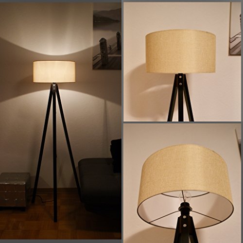 Tripod Lampe Stehlampe Standleuchte Stehleuchte Deckenfluter/gewebter Stoffschirm Creme/Schwarz/H: 150cm Samarkand-Lights