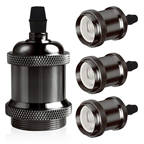 DiCUNO E26 / E27 Vintage Solid Lampenfassung Keramik Lampe Halter Edison Schraube Glühbirne Buchse Adapter (Pearl Black, 4P)