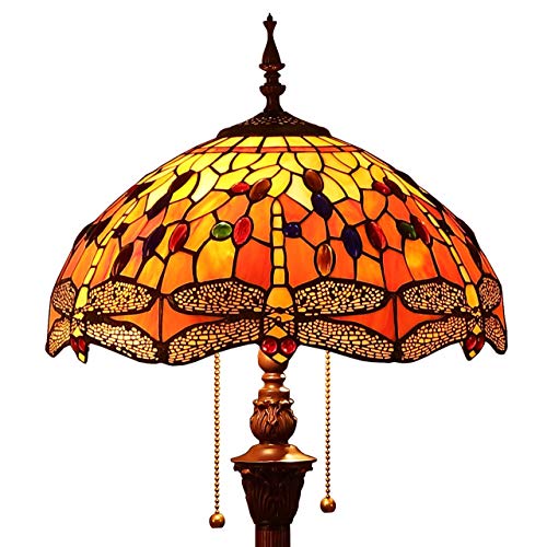 Bieye L30712 Stehlampe im Tiffany-Stil, Buntglas, Libelle, für Wohnzimmer, Dekoration, 165 cm hoch, Orange