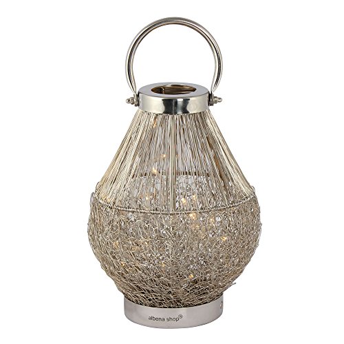 albena shop orientalische Tischlampe BOJA 25cm hoch aus Edelstahl Silberdraht mit LED | zauberhafte Lichteffekte als Stehlampe im Wohnzimmer oder als Nachttischlampe im Schlafzimmer