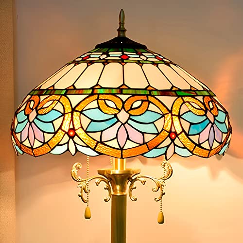 PAZWAHF Barock Vintage Tiffany-Stil große Kupfer Stehlampe Buntglas stehende Leselampe 16X16X63 Zoll Dekor Schlafzimmer Wohnzimmer Home Office