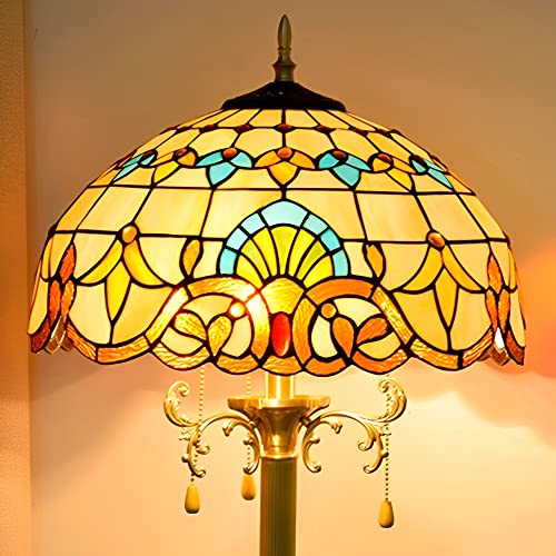 PAZWAHF Große Kupfer-Stehlampe im Vintage-Tiffany-Stil, Buntglas-Stehlampe, Leselampe, 40,6 x 40,6 x 160 cm, Barock-Dekor, Schlafzimmer, Wohnzimmer, Heimbüro