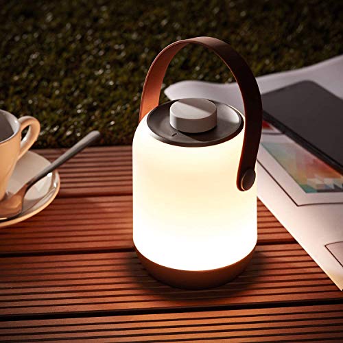 Lightbox LED Tischlampe für den Garten mit warmweißem Licht – Spritzwassergeschützte Tischleuchte mit Drehdimmer – Batteriebetrieben mit USB Anschluss – Farbe Weiß Höhe 12 cm