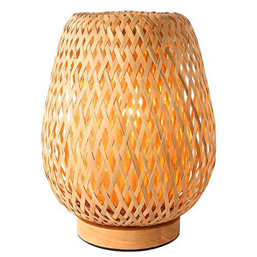 Schindora handgefertigt Boho Bambus kleine Tischlampe Weiden gewebte Schreibtischlampe, Boho -Tischlichter für Schlafzimmer Nacht