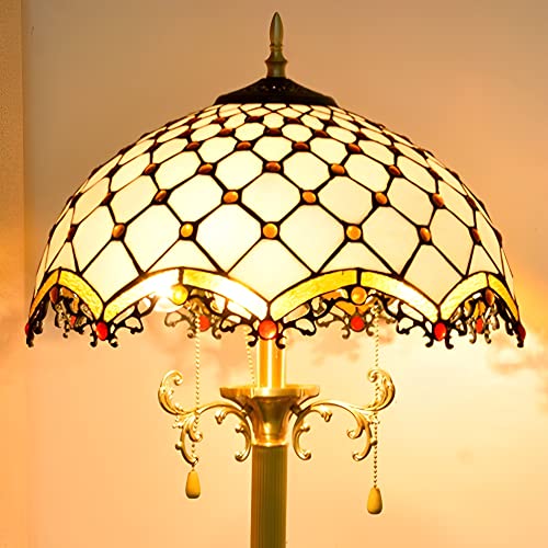 PAZWAHF Gelbe Perlen, Tiffany-Stil, große Kupfer-Stehlampe, Buntglas, stehende Leselampe, 40,6 x 40,6 x 160 cm, Dekor, Schlafzimmer, Wohnzimmer, Heimbüro