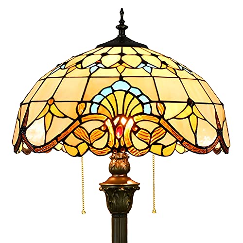 PAZWAHF Barocke Vintage-Stehlampe im Tiffany-Stil, Buntglas-Stehlampe, Leselampe, 40,6 x 40,6 x 162 cm, Kunstharzsockel, Dekor, Schlafzimmer, Wohnzimmer, Heimbüro