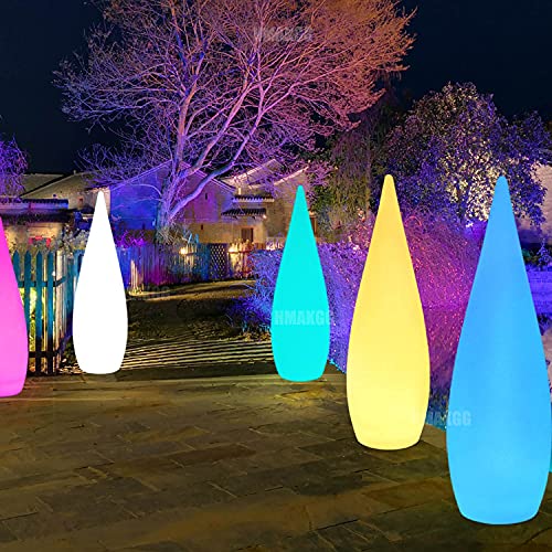 HMAKGG LED Außenstehleuchte Terrasse Weiß Dimmbar Mit Fernbedienung, RGB Stehlampe Garten Außen Wassertropfen-Design Mit 10 Einstellbare Helligkeit, Standleuchten Wohnzimmer Modern,240v Power,80CM