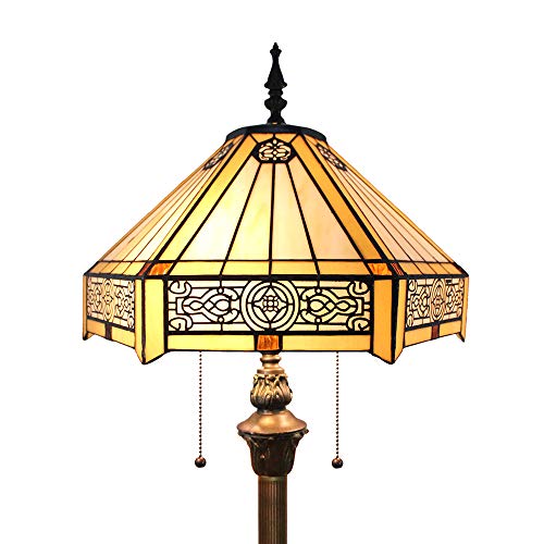 Tokira Tiffany Stehlampe Vintage Wohnzimmer Bernstein, E27 Buntglas Einfacher Stil Sechs Seiten Glas Lampenschirm Tehlampe Bunt 64 Zoll(Ohne Glühbirnen)