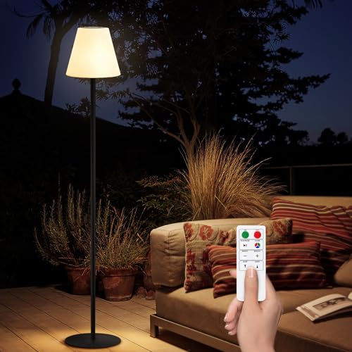 Solar Stehlampe Außen 4-fach höhenverstellbar Stehleuchte mit Lichtsensor Dimmbar Stehlampe 8 Farben USB Aufladbar Standlampe mit Batterie Wasserdicht IP44 für Terrasse Schwimmbäder Garten (Schwarz)