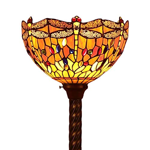 Bieye L30714 Libelle Tiffany Stil Glasmalerei Torchiere Stehlampe mit 12 Zoll breiten Lampenschirm, 67-Zoll groß, Orange