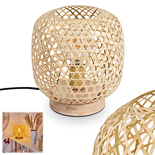 Tischleuchte Batumi, Tischlampe aus Bambus in Natur, Stehlampe im skandinavischen Design m. Lichteffekt u. An-/Ausschalter am Kabel, Höhe 26 cm, Ø 24 cm, 1-flammig, 1 x E27, ohne Leuchtmittel