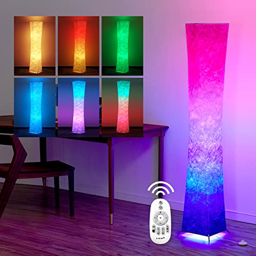 chiphy Stehlampe, 164 cm hohe Lampe, dimmbare und RGB-Farbwechsel-LED-Smart -Glühbirnen und weißer Stoffschirm, mit Fernbedienung, Stehlampe für Wohnzimmer, Schlafzimmer und Spielzimmer